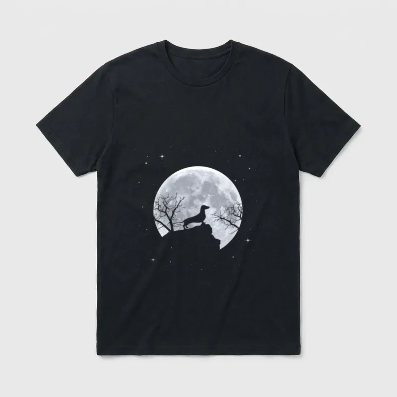 Dackel Moon Vintage Retro T-Shirt – Klassisches T-Shirt in Schwarz