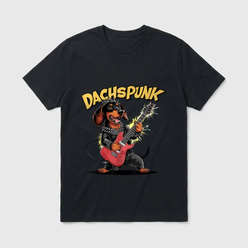 Punk Rock Star Dackel T-Shirt – Klassisches T-Shirt in Schwarz