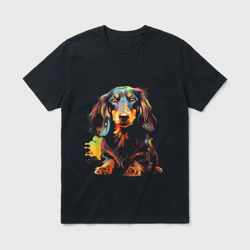 Langhaar Dackel Dachshund Welpe T-Shirt – Klassisches T-Shirt in Schwarz