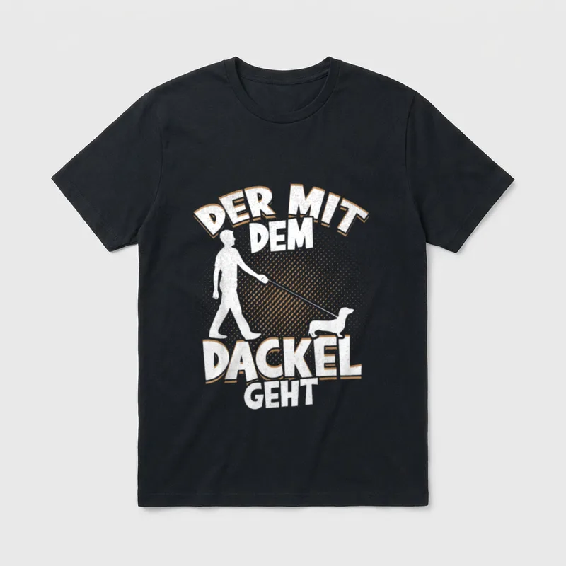 Der Mit Dem Dackel T-Shirt 0421 – Klassisches T-Shirt in Schwarz