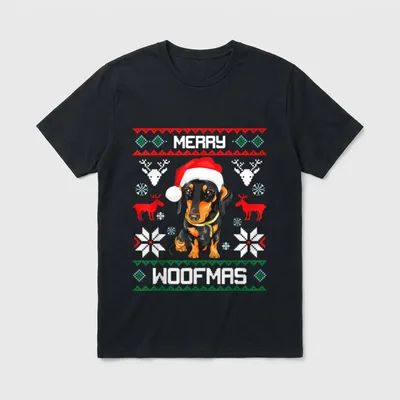 Dackel Merry Woofmas Hund T-Shirt – Klassisches T-Shirt in Schwarz