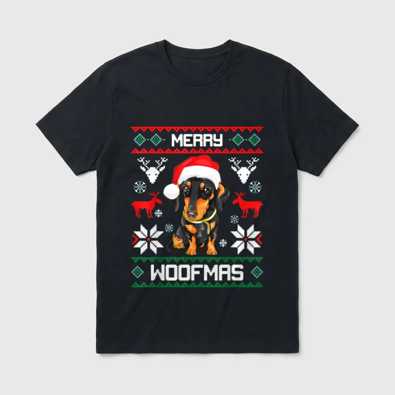 Dackel Merry Woofmas Hund T-Shirt – Klassisches T-Shirt in Schwarz