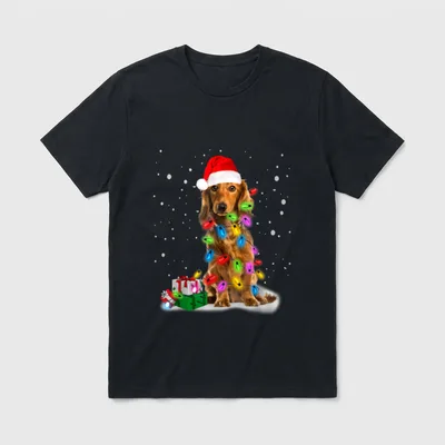 Langhaar Dachshund Weihnachten Xmas T-Shirt – Klassisches T-Shirt in Schwarz