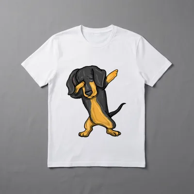 Dabbing Dackel Dachshund Teckel T-Shirt – Schwarz-gelber Dackel im Dab-Tanz ohne Text – Klassisches T-Shirt in Schwarz