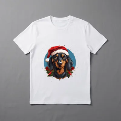 Dackel mit Weihnachtsmütze. Weihnachten T-Shirt 0453 – Klassisches T-Shirt in Schwarz