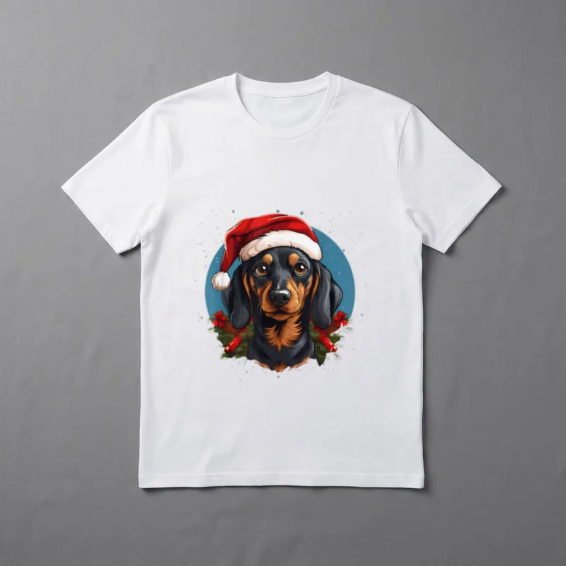 Dackel mit Weihnachtsmütze. Weihnachten T-Shirt 0453 – Klassisches T-Shirt in Schwarz