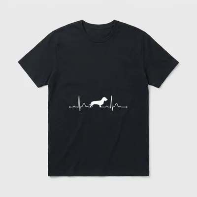Rauhaardackel Heartbeat Herzschlag EKG T-Shirt – Klassisches T-Shirt in Schwarz