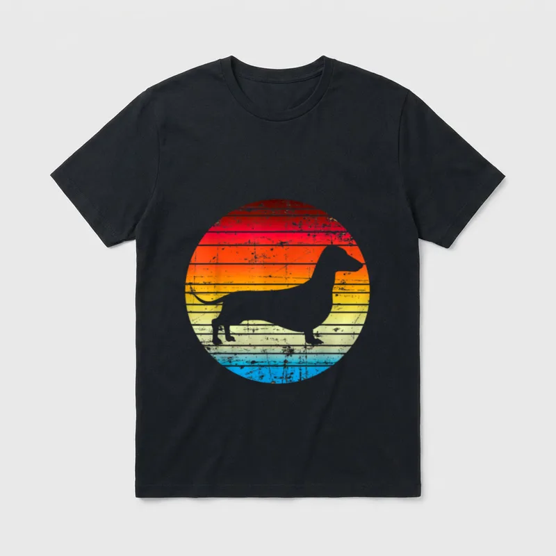 Retro Dackel & T-Shirt 0473 – Klassisches T-Shirt in Schwarz
