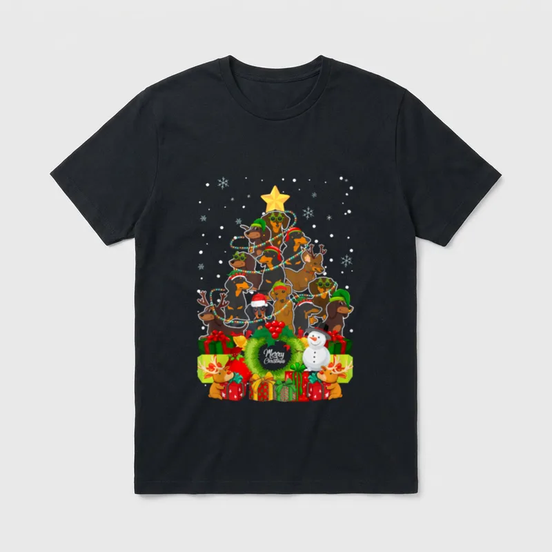 Fröhliche Weihnachten Dackel Weihnachtsbaum T-Shirt – Klassisches T-Shirt in Schwarz