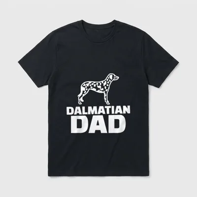 Dalmatiner Papa T-Shirt 0073 – Weißer Dalmatiner-Silhouette mit DALMATIAN DAD Schriftzug – Klassisches T-Shirt in Schwarz