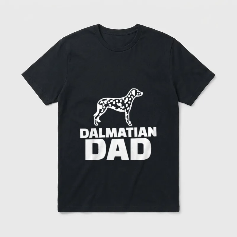 Dalmatiner Papa T-Shirt 0073 – Weißer Dalmatiner-Silhouette mit DALMATIAN DAD Schriftzug – Klassisches T-Shirt in Schwarz