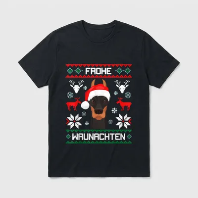 Dobermann Frohe Waunachten Weihnachten T-Shirt – Klassisches T-Shirt in Schwarz
