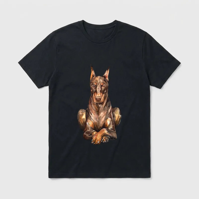 Aquarell Portrait Dobermann Pinscher T-Shirt 0055 – Klassisches T-Shirt in Schwarz