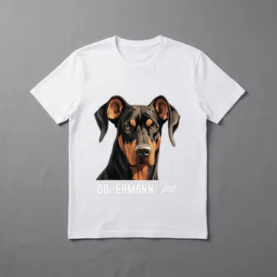 Dobermann Dad Hund Dobermann T-Shirt – Porträt eines Dobermanns mit Schriftzug DOBERMANN Dad – Klassisches T-Shirt in Schwarz