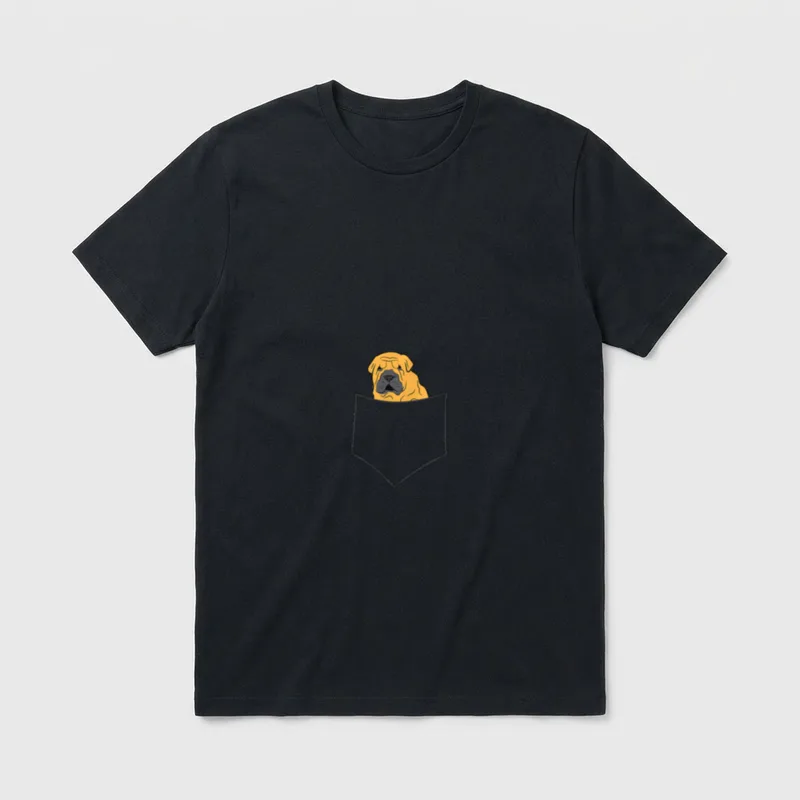 Shar Pei-Welpe T-Shirt – Gelber Shar Pei Welpe im Umriss einer Tasche – Klassisches T-Shirt in Schwarz