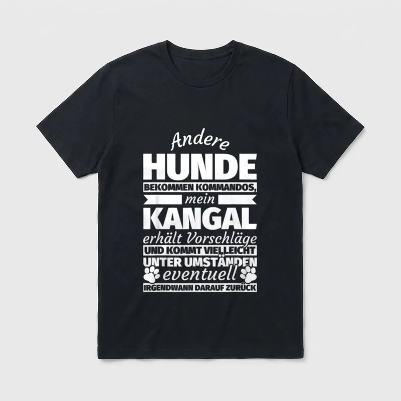 Kangal witzig T-Shirt – Weißer Schriftzug über Kangal mit Pawprints und Bannern – Klassisches T-Shirt in Schwarz