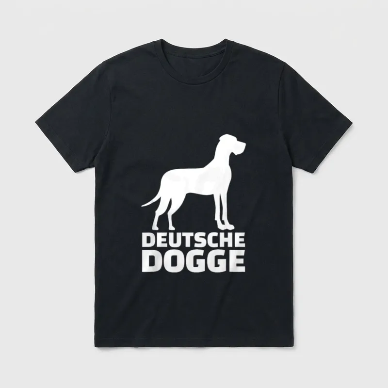 Deutsche Dogge T-Shirt 0035 – Weiße Silhouette einer Deutschen Dogge mit Schriftzug – Klassisches T-Shirt in Schwarz