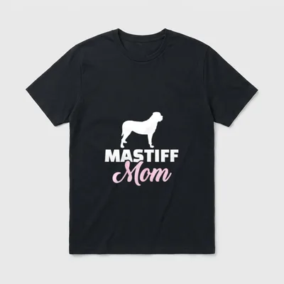 Mastiff Mama T-Shirt – White Mastiff silhouette above pink script text reading Mastiff Mom – Klassisches T-Shirt in Schwarz