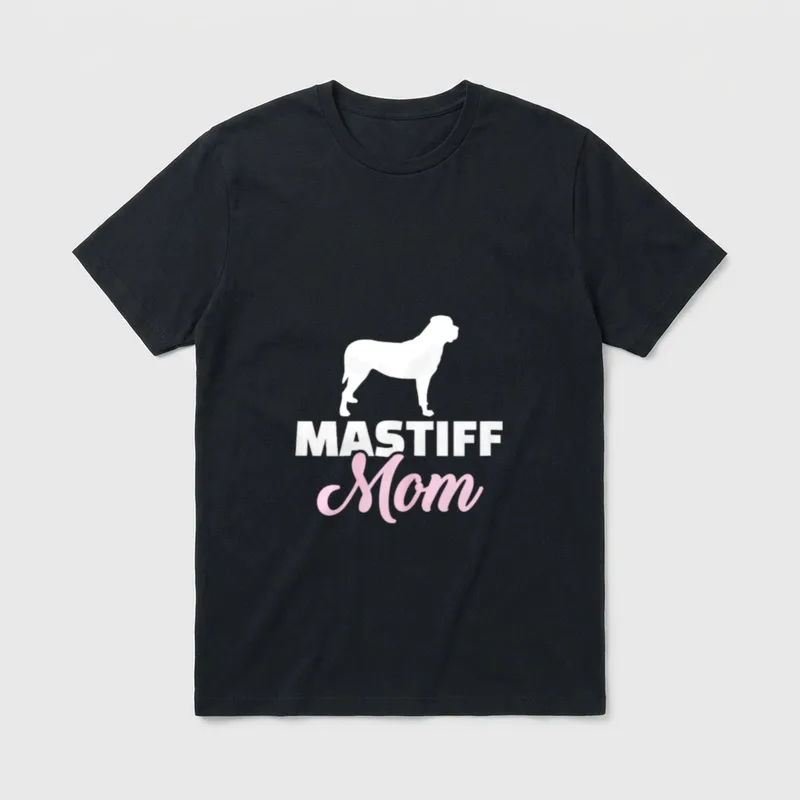 Mastiff Mama T-Shirt – White Mastiff silhouette above pink script text reading Mastiff Mom – Klassisches T-Shirt in Schwarz