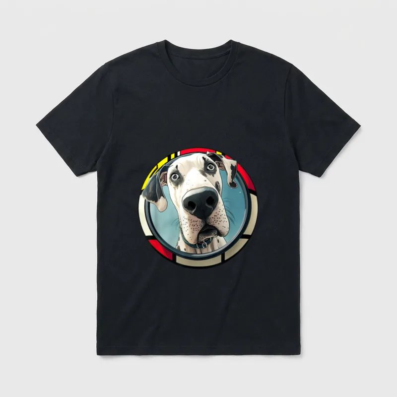 Deutsche Dogge Besitzer T-Shirt – Cartoon Deutsche Dogge im runden Farbband-Design – Klassisches T-Shirt in Schwarz