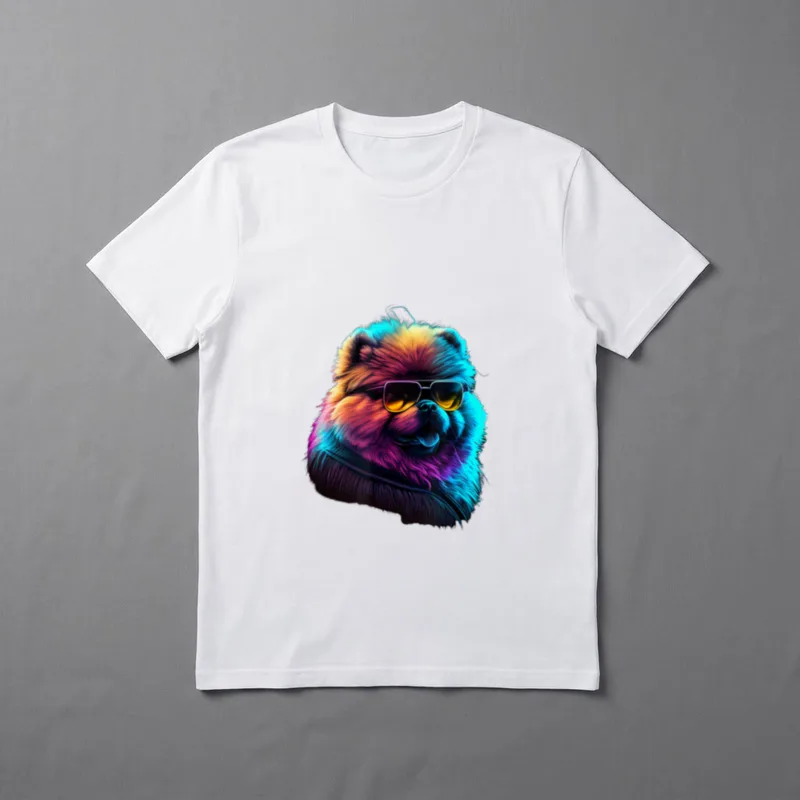 Chow Chow Chow Dogs T-Shirt – Bunter Chow Chow mit Sonnenbrille im Neon-Stil – Klassisches T-Shirt in Schwarz