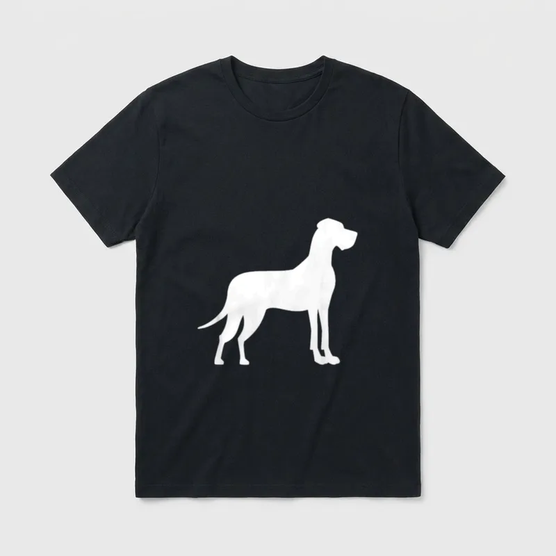 Deutsche Dogge T-Shirt 0103 – Weiße Silhouette einer stehenden Deutschen Dogge im Profil – Klassisches T-Shirt in Schwarz