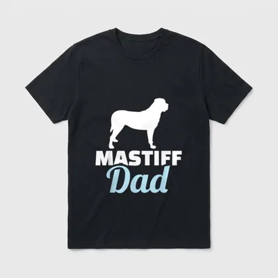 Mastiff Papa T-Shirt – Weiße Mastiff-Silhouette über dem blauen und weißen Text MASTIFF Dad – Klassisches T-Shirt in Schwarz