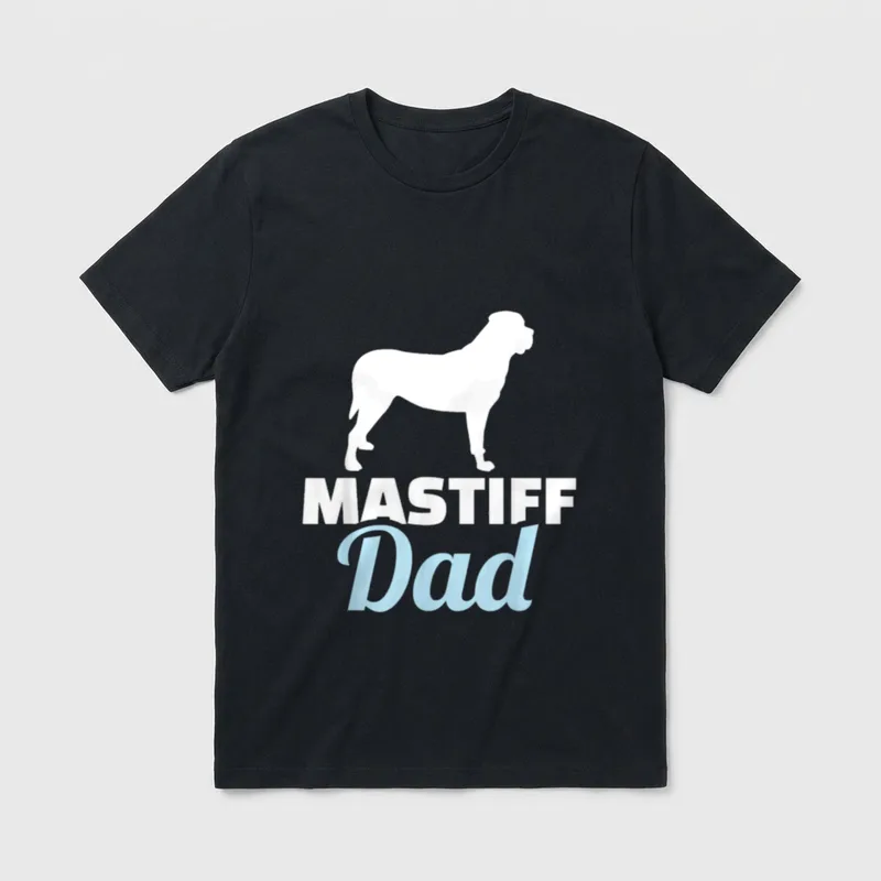 Mastiff Papa T-Shirt – Weiße Mastiff-Silhouette über dem blauen und weißen Text MASTIFF Dad – Klassisches T-Shirt in Schwarz