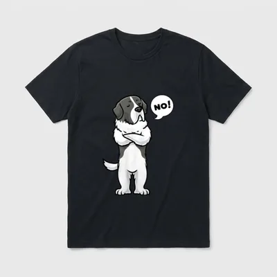 Sturer Mastín del Pirineo T-Shirt – Cartoon Mastiff mit verschränkten Armen und NO! Text – Klassisches T-Shirt in Schwarz