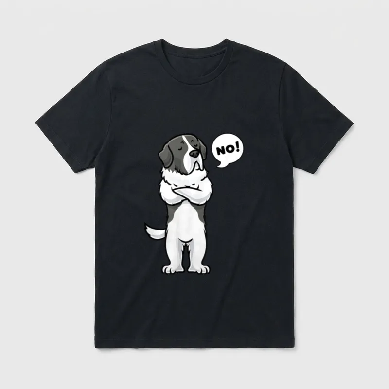 Sturer Mastín del Pirineo T-Shirt – Cartoon Mastiff mit verschränkten Armen und NO! Text – Klassisches T-Shirt in Schwarz