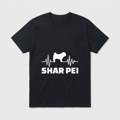 Shar Pei Herzschlag T-Shirt – Weiße EKG-Linie mit Hundesilhouette und Text SHAR PEI – Klassisches T-Shirt in Schwarz