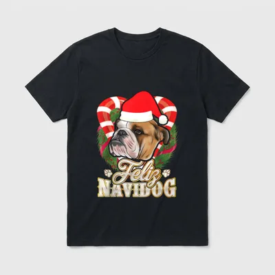Feliz Navidog Englische Bulldogge T-Shirt – Klassisches T-Shirt in Schwarz