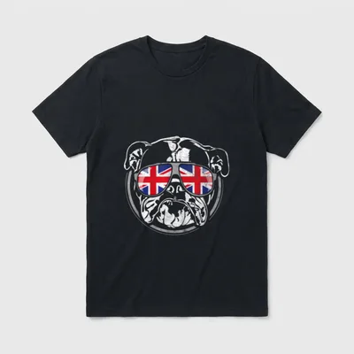 Englische Bulldogge Union Jack T-Shirt – Klassisches T-Shirt in Schwarz