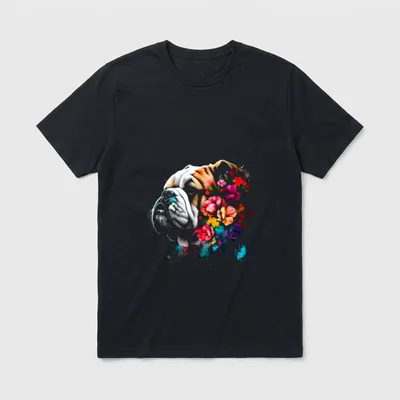 Aquarell-Englische Bulldogge mit Blumen T-Shirt – Klassisches T-Shirt in Schwarz
