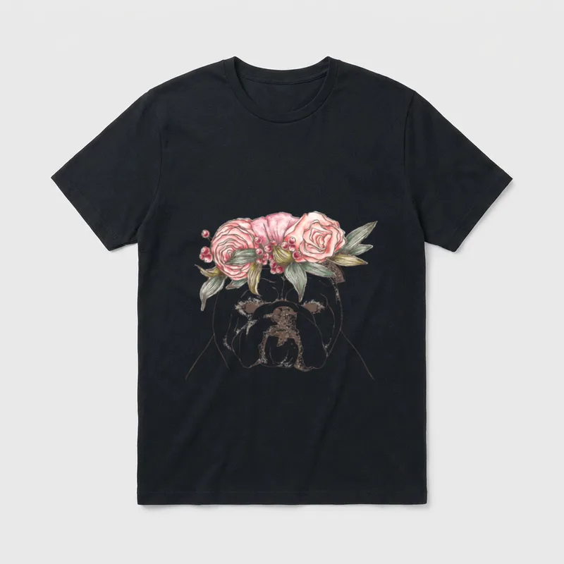 Umriss mit Blumen Englische T-Shirt – Klassisches T-Shirt in Schwarz