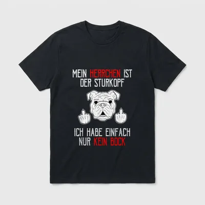 Englische Bulldogge Herrchen T T-Shirt – Bulldogge Kopf mit zwei erhobenen Fingern und Text – Klassisches T-Shirt in Schwarz
