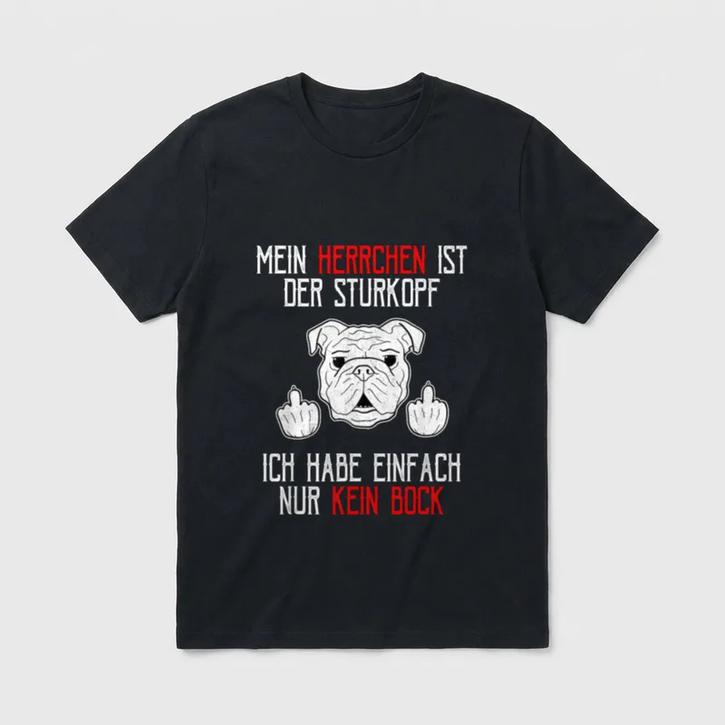 Englische Bulldogge Herrchen T T-Shirt – Bulldogge Kopf mit zwei erhobenen Fingern und Text – Klassisches T-Shirt in Schwarz
