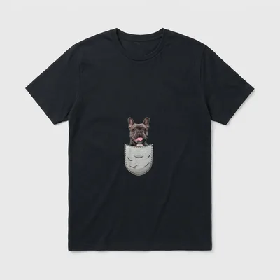 Frenchie Französische Bulldogge Brust-Tasche T-Shirt – Klassisches T-Shirt in Schwarz