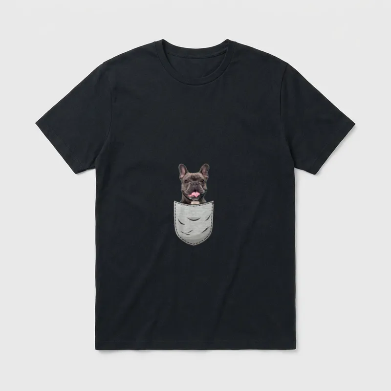 Frenchie Französische Bulldogge Brust-Tasche T-Shirt – Klassisches T-Shirt in Schwarz