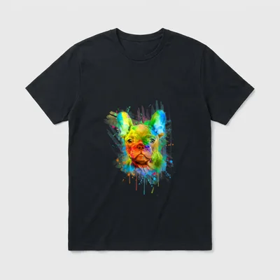 Süße Französische Bulldogge T-Shirt 0030 – Bunte Aquarell-Bulldogge mit Farbspritzern – Klassisches T-Shirt in Schwarz