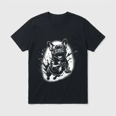 Französische Bulldogge mit coolen T-Shirt – Klassisches T-Shirt in Schwarz