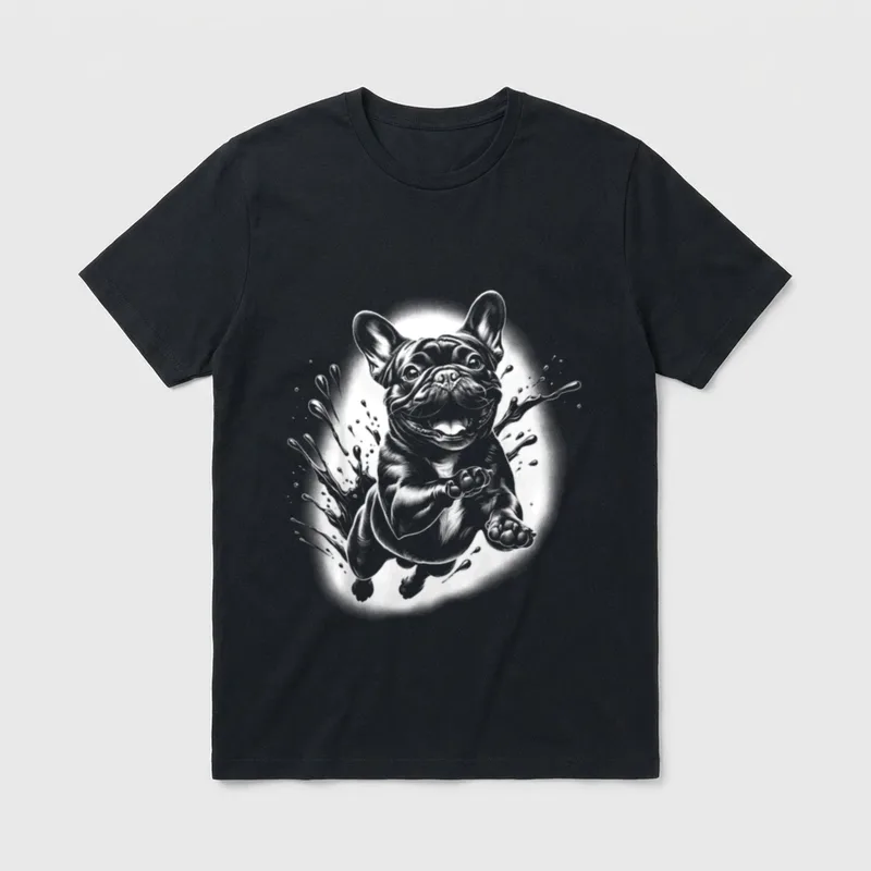 Französische Bulldogge mit coolen T-Shirt – Klassisches T-Shirt in Schwarz