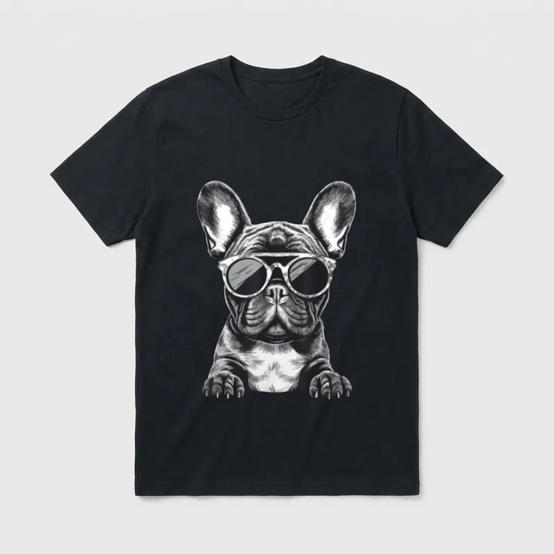 Französische Bulldogge mit Sonnenbrille T-Shirt 0037 – Klassisches T-Shirt in Schwarz