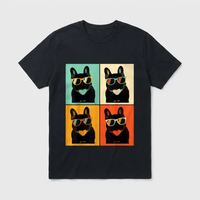 Retro Französische Bulldogge mit Sonnenbrille T-Shirt – Klassisches T-Shirt in Schwarz