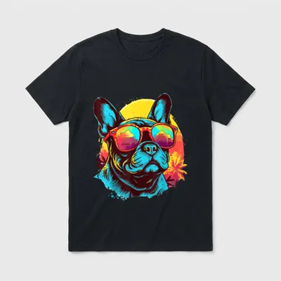 Französische Bulldogge mit Sonnenbrille T-Shirt 0088 – Klassisches T-Shirt in Schwarz