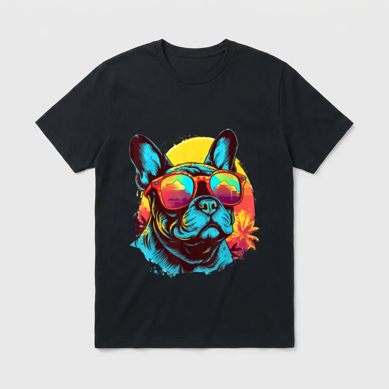 Französische Bulldogge mit Sonnenbrille T-Shirt 0088 – Klassisches T-Shirt in Schwarz