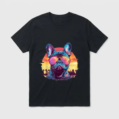 Französische Bulldogge mit Sonnenbrille T-Shirt 0092 – Klassisches T-Shirt in Schwarz