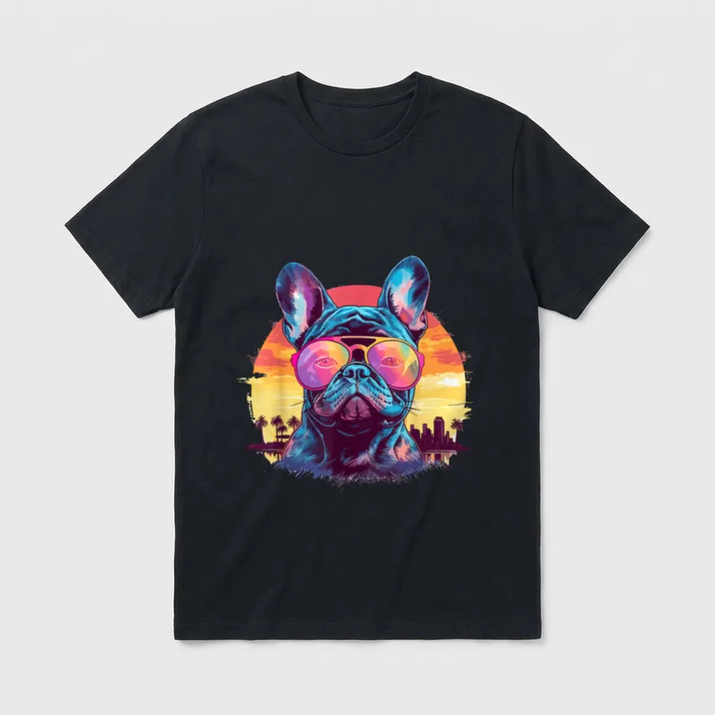 Französische Bulldogge mit Sonnenbrille T-Shirt 0092 – Klassisches T-Shirt in Schwarz