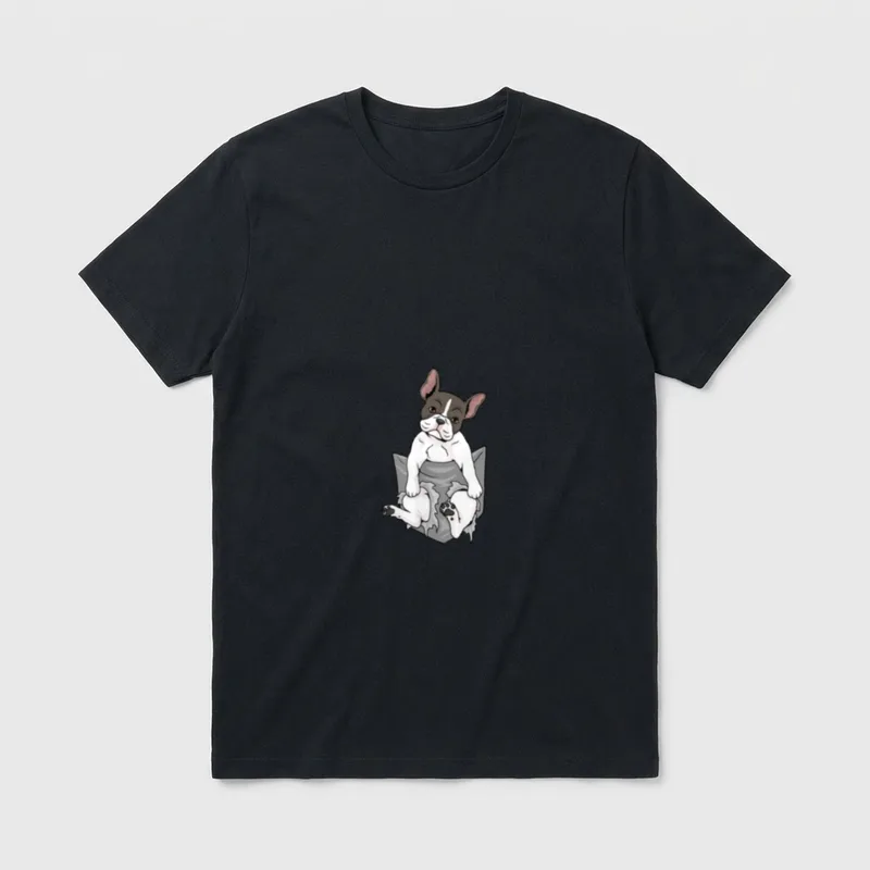 Französische Bulldogge in Brusttasche T-Shirt – Klassisches T-Shirt in Schwarz
