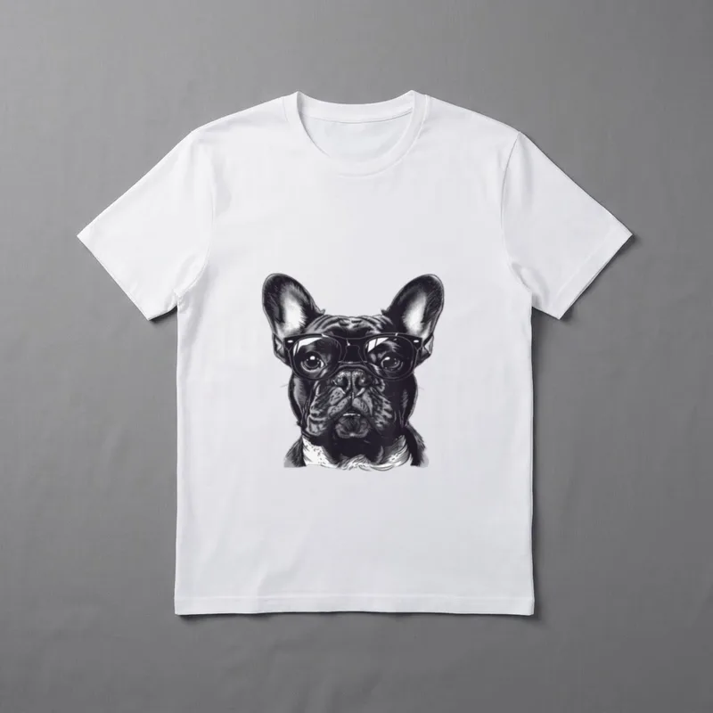 Französische Bulldogge mit Brille T-Shirt – Klassisches T-Shirt in Schwarz